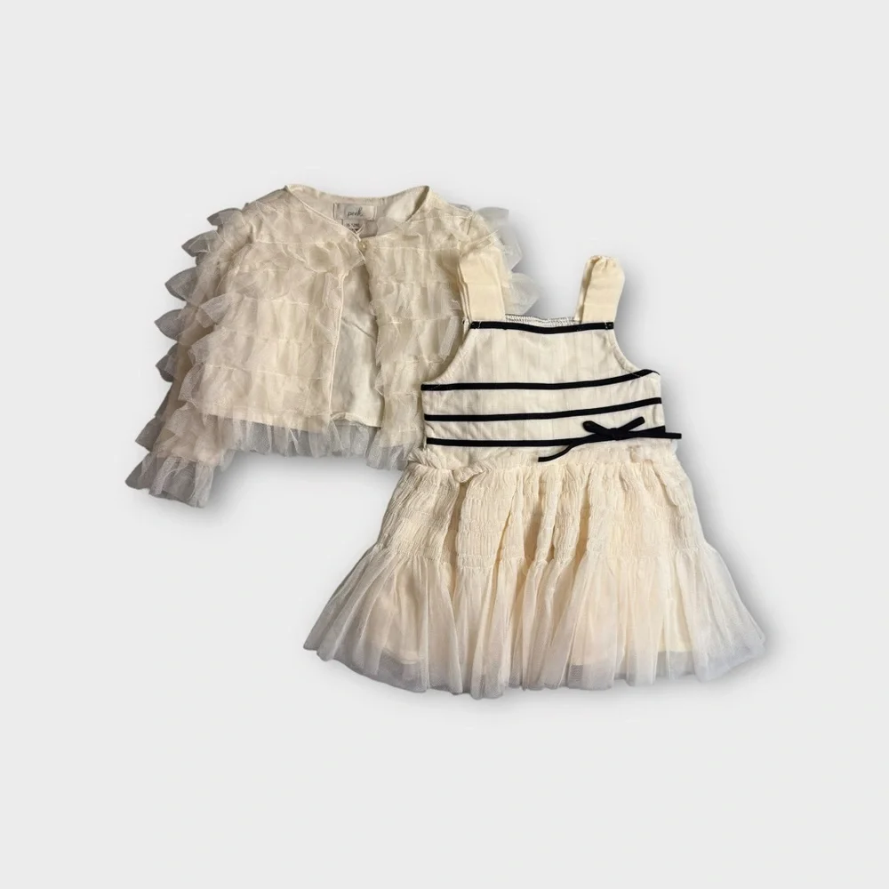 Peek Cream Striped Smocked Tulle Dress & Light Matching Jacket